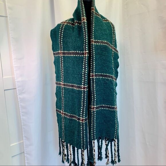LOVE & Lore Green plaid check warm soft fall winter scarf - Picture 5 of 10